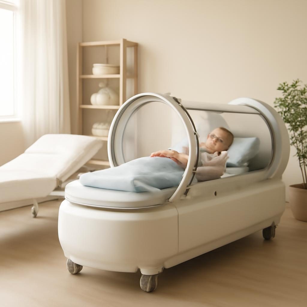 Hiperbarična komora v svetlem, mirnem medicinskem prostoru
