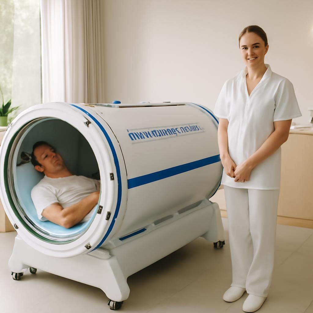koristi-hiperbariicne-komore-realna-pricakovanja-202610060900 Sproščena oseba v sodobni hiperbarični komori v mirnem wellness okolju